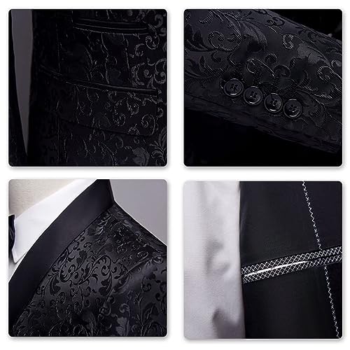 Cloudstyle Mens 2 Piece Floral Jacquard Dress Suit Set 1 Button Print Dinner Jacket Pants4