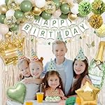 Ouddy Life Sage Green Birthday Decorations Green White Gold Confetti Balloon Fringe Curtain Happy Birthday Banner Cake Topper for Women Girls Boys Neutral Boho Safari Wild Party Supplies - Image 5