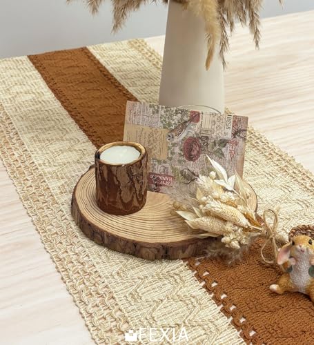 Image of FEXIA Boho Table Runner 60 Inches Long Macrame Summer Decor Coffee Table Cover Farmhouse Stylewith Tassels for Party Bohemian Rustic Wedding Bridal Shower Dining Room Middle Brown (12x60 Inches)
