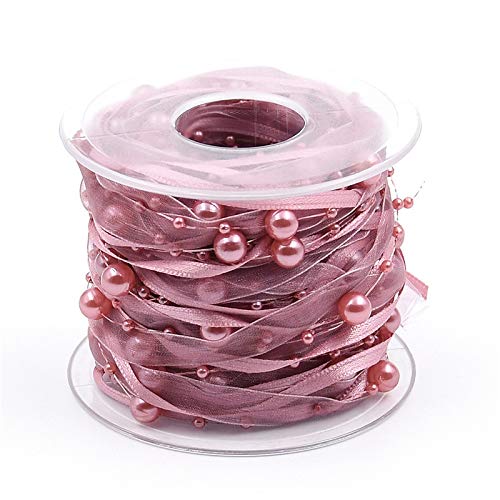 ANCLLO Artificial Bead Ribbon Chiffon Ribbon (Pink)
