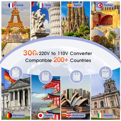 Image of Global Voltage Converter US to Europe for Curling Iron and Hair Straighteners, Power Converter for European Travel Plug Adapter with 2 USB A & 2 USB C Ports, Compatible with 200+ Countries