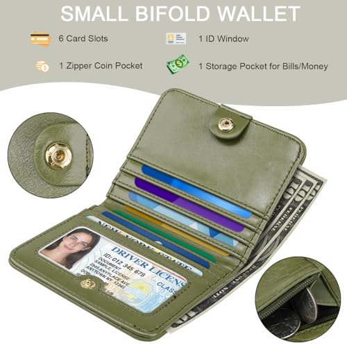 Image of Crocodile Wallets Women Small RFID Blocking Credit Card Holder | Luxury Alligator Faux Leather Thin Bifold Croc Womens Wallet Ladies Mini Purse with Coin Pocket, Olive