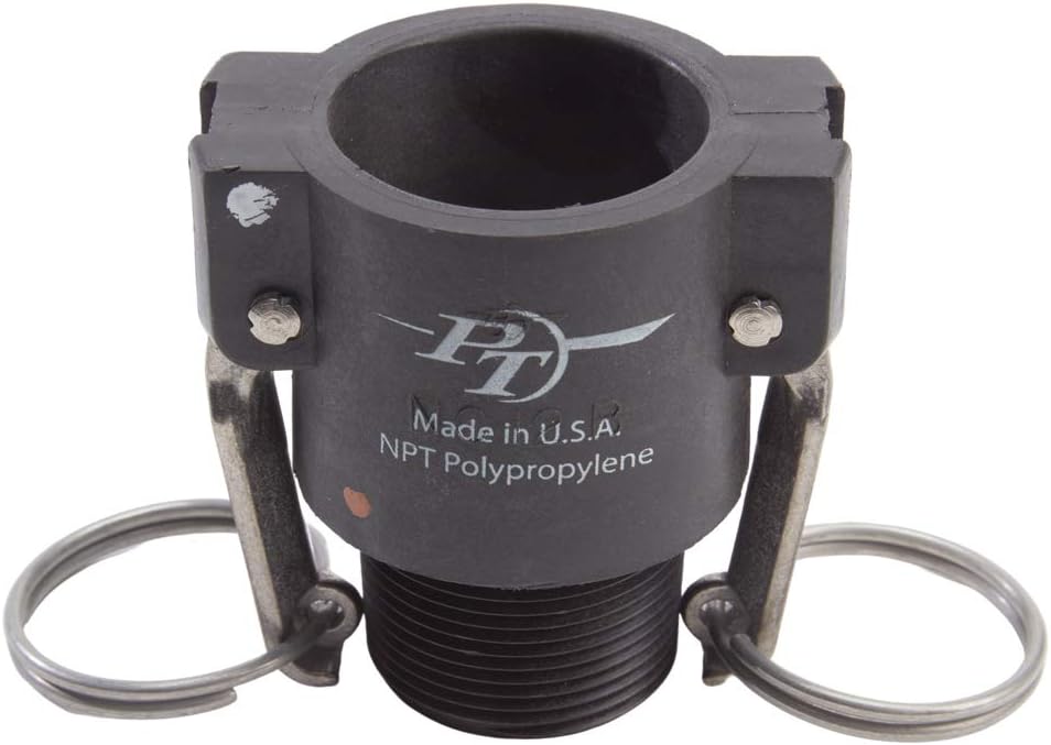 Made in the USA 1 1/4" x 1 1/4" PVC Camlock Fittings - Plastic Hose Coupler - Poly Type B Female Cam Lock Hose Adapter - Male Threaded NPT Cam & Groove