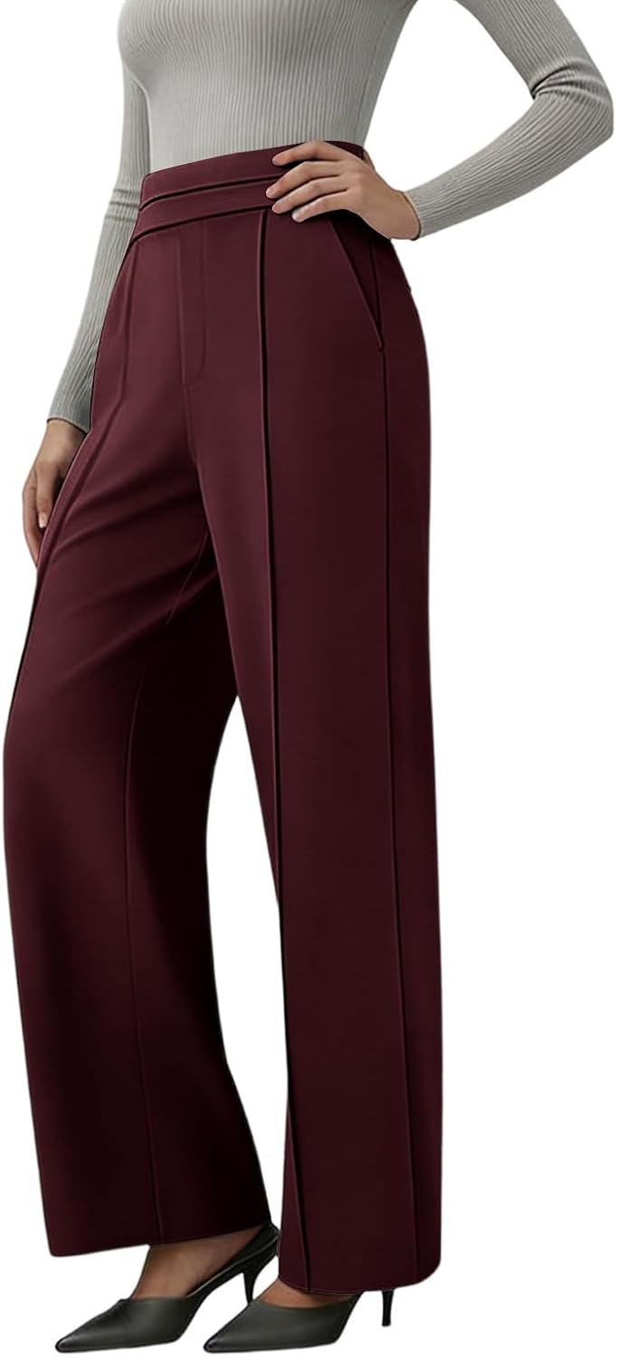 Womens Dress Pants High Waisted Work Slacks Pants Dressy Casual Straight Leg Summer Trousers with Pockets