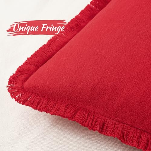 Miuleebohofarmhousepillowcoversdecorativeneutrallinenthrowpillowcoverssetof2redcushioncoverswithfringeforcouchsofabedlivingroomhomedecor18x18inch  Urban Country Home Decor Miulee boho farmhouse pillow covers decorative neutral linen throw pillow covers set of 2 red cushion covers with fringe for couch sofa bed living room home decor 18×18 inch  urban country home decor