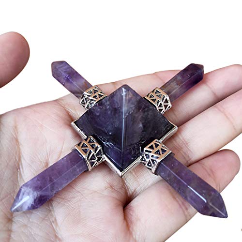 Loveliome Amethyst Pyramid 4 Point Energy Generator,4 Point Healing Chakra Crystal Stone