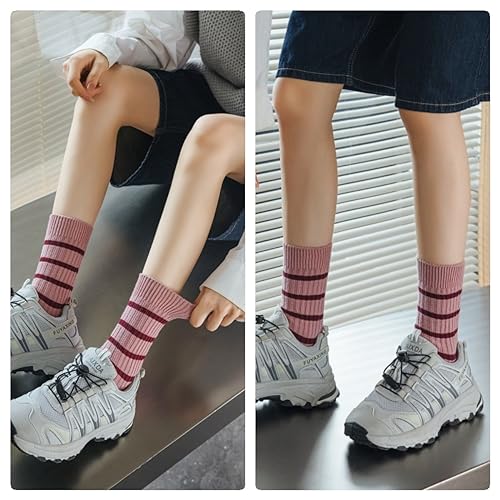 Image of 5 /10 Pairs Retro Style Colorful Striped Socks, Cute Athletic Crew socks for Women