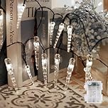 YUANYUYING LED Icicle Fairy Lights Battery Operated, 4M/40LED Clear Acrylic Icicle Light Curtain, for Christmas Winter Holiday Garden Party Decoration Indoor and Outdoor (White)