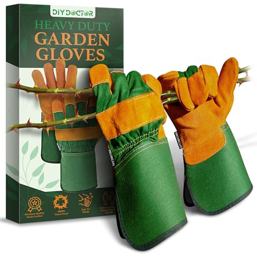 DIY Doctor - 1x Pair Unisex Leather Heavy Duty Gardening Gloves for Men and Women - Leather Work...