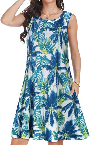 Image of elescat Women's Summer Dresses 2026 Beach Casual Sleeveless Floral Print Tank Loose Sundress with Pocket