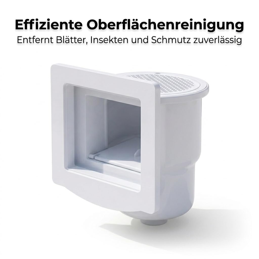 Poolomio® Skimmer do zabudowy, kompletny zestaw do basenów ze stalowymi ścianami – zestaw do czyszczenia łącznie z uszczelką, dyszą wlotową, koszem filtrującym, pokrywą skimmera, klapą skimmera, płytą
