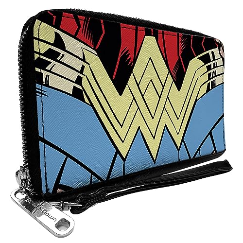 Buckle-Down Women's PU Zip Around Wallet Rectangle-Wonder Woman, 7.5