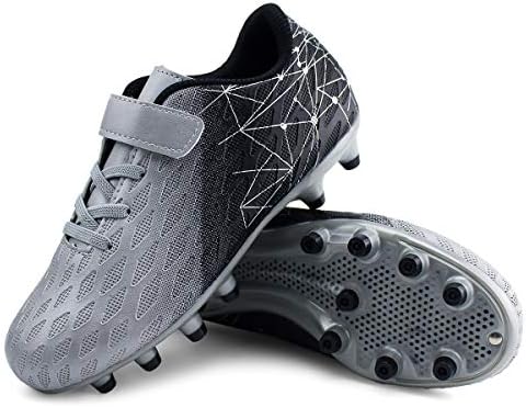 brooman Kids Firm Ground Soccer Cleats Boys Girls Athletic Outdoor Football Shoes(3,Silver) — view 3