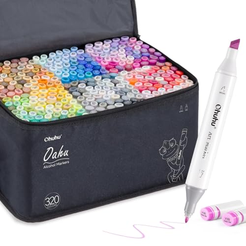 Image of Ohuhu Alcohol Markers 320 Colors - Chisel & Fine Double Tipped Art Markers for Artists Adults Coloring Drawing Sketching Illustration - Alcohol-based Refillable Ink, Multicolor