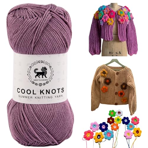 Image of NESTNHAVEN Cool Knots, Hand Knitting Yarn (1 Yarn Ball 100g) - Luxury Wool for Crochet, Amigurumi, Embroidery, Toys, Garments, Flowers and Hobby Projects (Dark Lilac)