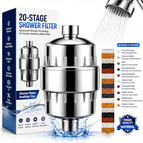 Image of 20 Stage Shower Head Filter for Bathroom Hard Water Softner | Water Softener | Hard Water Filter Tap, Reduces hair fall, Protects Skin | Remove Chlorine and Harmful Chemicals (Pack of 1)
