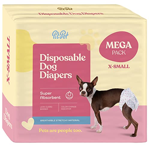 Image of Comfortable Female Dog Diapers - 50-Pack Super Absorbent Disposable Doggie Diapers - FlashDry Gel Technology & Wetness Indicator - Leakproof Diapers for Dogs in Heat, Excitable Urination, Incontinence