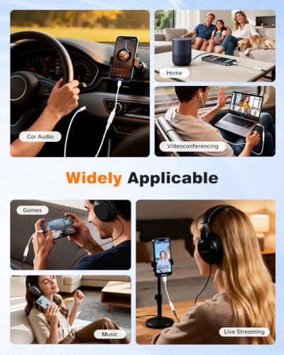 Image of USB C to 3.5mm Headphone Adapter, Hi-Fi Audio Dongle with DAC Chip & Mic Support, Type C to Aux Jack Cord for iPhone 17 /16 /15 Pro Max, Samsung Galaxy S25 /S24 /S23 /S22, Pixel, iPad - White (2 Pack)