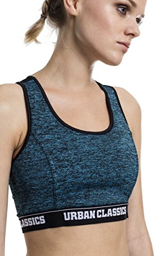 Urban Classics Ladies Active Melange Top Logo Bra Sport-BH Sujetador Deportivo, Multicolor (Turquoise/Black 1178), 75B (Herstellergre: XS) para Mujer