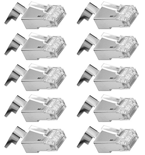 CESS RJ45 Metal Shield CAT7 Modular Ethernet Gold Plated Net Network Plug Cable Connectors - Category 7 Ethernet Plug (10 Pack)