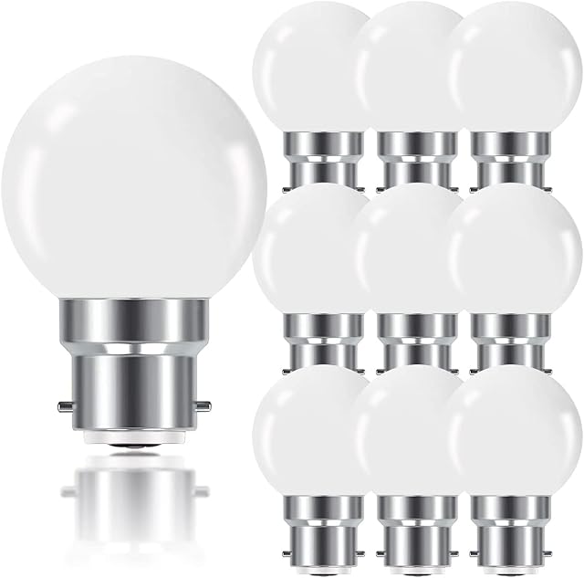ProCrus B22 1W LED Bayonet Light Bulbs,B22 G45 Golf Ball Mini Globe Bulb,Warm White,Equivalent 5W Incandescent Bulbs,Non-Dimmable,Pack of 10