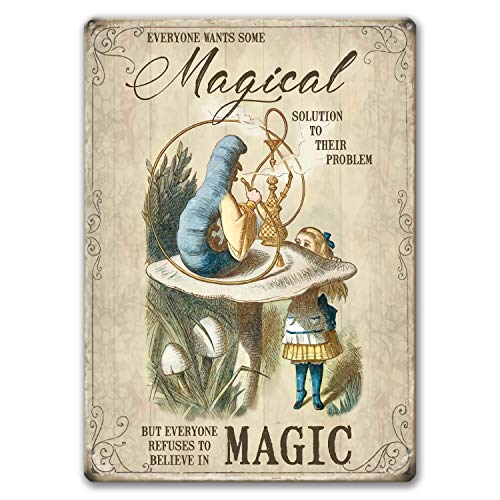 Agedsign Poster Alice au pays des merveilles - Plaque en métal vintage avec citations de solution magique - Décoration de fête pour filles - 30,5 x 20,3 cm