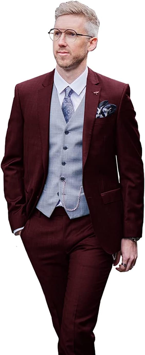 Mi Bo Tong Men's Suits Slim Fit Formal Business 3 PC Jacket Vest Pants for Wedding Evening Party Costumes