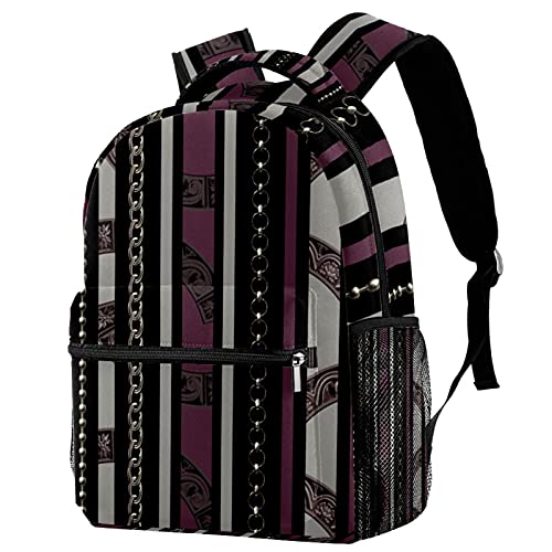 Sac à dos avec chaîne décorative à rayures et grand porte-bouteille pour enfants unisexes