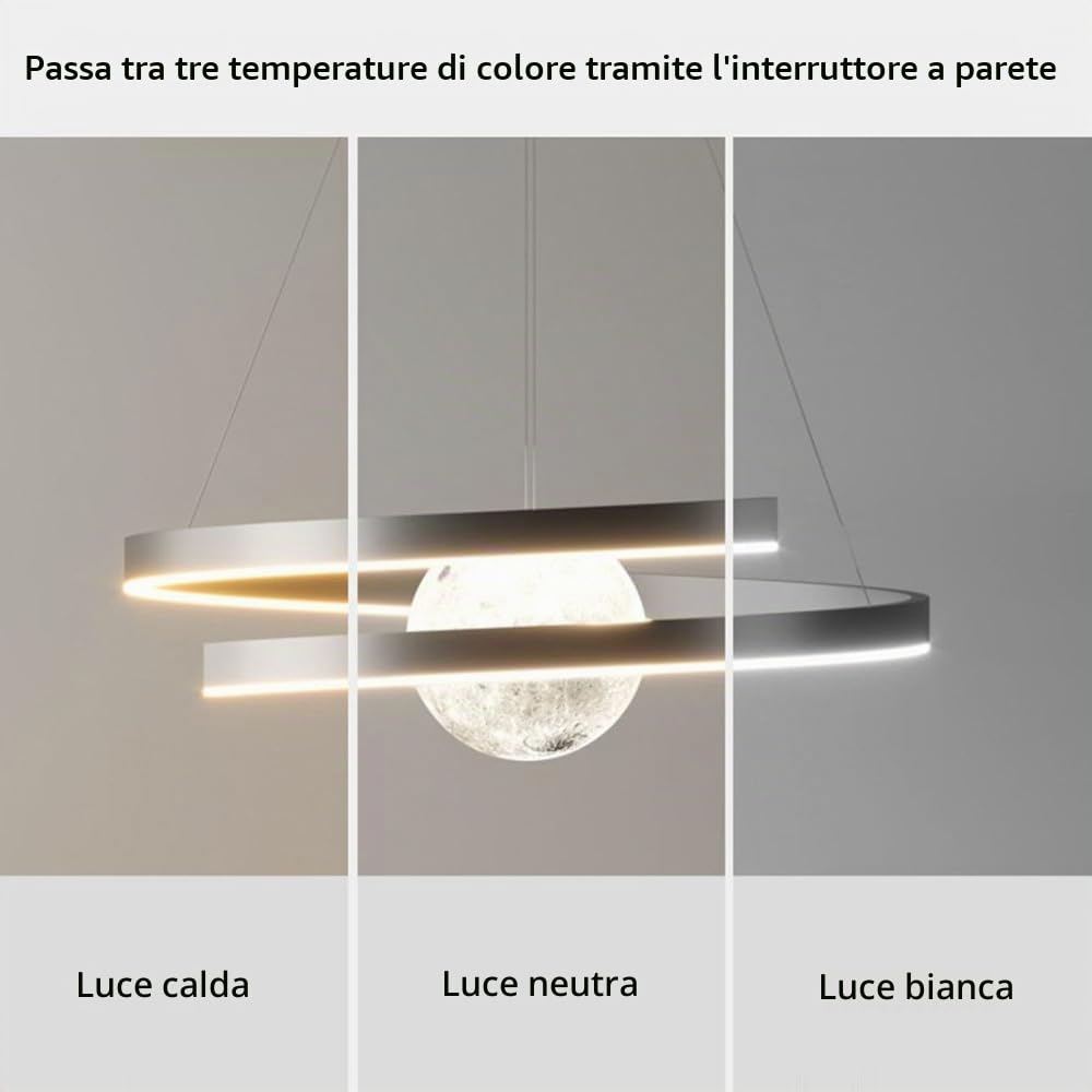 Mengjay LED Lampadari Sospensione Moderno,Lampadario LED a Spirale Con sfera lunare 3D,3 Temperature di Colore,Lampadario Camera da Letto Regolabile in Altezza Appendere le Luci (Nero)