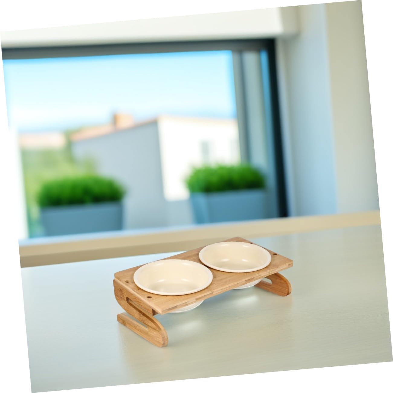 1set Ciotola Per Gatti Elevata Ceramica Ciotola Antiscivolo Per Alimentazione Con Supporto Bamboo Per Comfort e Benessere Degli Animali Domestici
