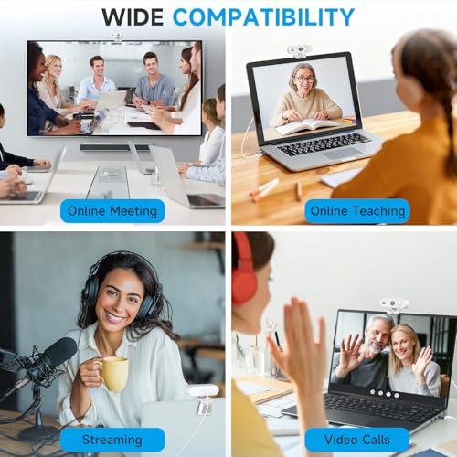 Image of AOC White 4k Webcam for PC with Microphone, Computer Camera with Noise Cancellation, Privacy Cover, 99 FOV, Plug & Play USB Webcam for Streaming, Conferencing, Zoom, Skype, Facetime