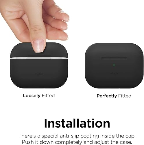 Miniatura 5 de elago Compatible con AirPods Pro 2, funda de silicona con cordón, LED frontal visible, cordón de tela incluido (negro)