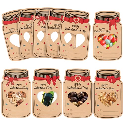 Labrostar Valentines Day Gifts for Kids 60Pack Mason Jar Happy Valentines Cards Valentine Exchange Cards for Boys Girls School Class Classroom Party Favors (Candy Not Included)