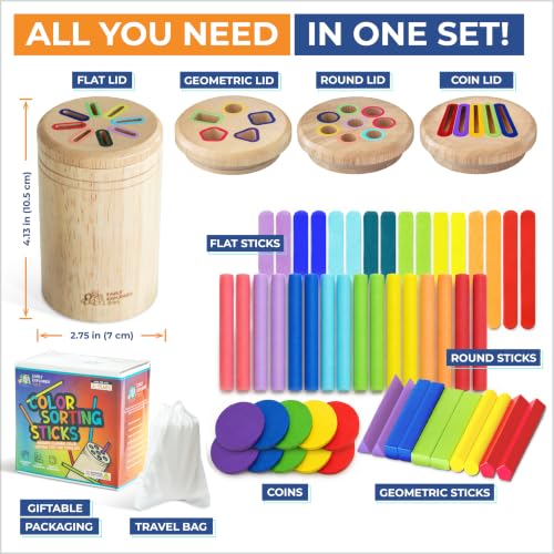 Image of 4 in 1 Montessori Toys for 2 3 4 Year Old, Wooden Color Sorting Toys for Toddlers 1-3, Preschool Learning Activities Fine Motor Skills Matching Games, Sensory Color Sorting Toy, Gift for Boy Girl