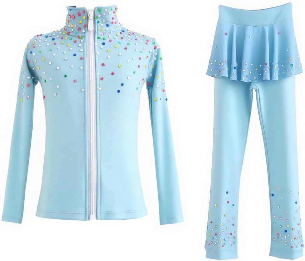 Girl's Ice Figure Skating Training Suit with Colorful Diamond Plush Premium Skating Training Clothes for Young Skaters