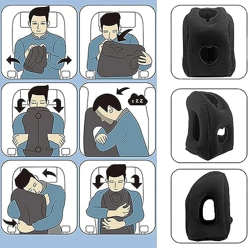 Almofada Viagem Inflável Travesseiro Descanso Dormir Suporte Cabeça Pescoço (Preto)