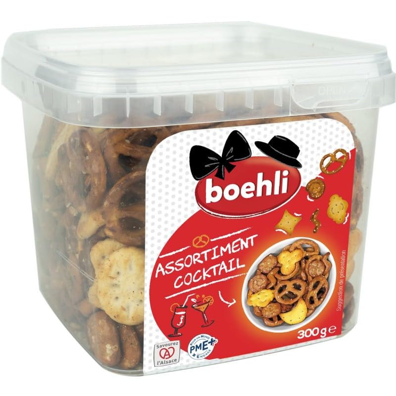 Boehli Cubi Assortiment Cocktail 300g - Coffret de Biscuits Salés Gourmands pour Apéritif - Découvrez 3 Saveurs Uniques! - Le Lot De 4