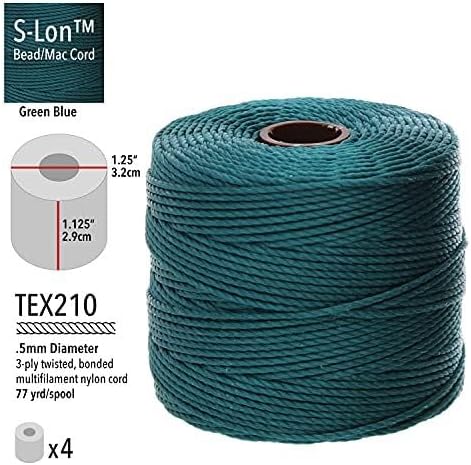 Miniatura 3 de The Beadsmith S-Lon #18 - Cordón de color verde y azul - Tubo de 4 carretes - 77 yardas - Ideal para atar cuentas de ganchillo y joyas de micro