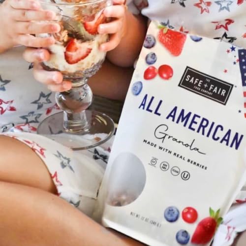 Image of The Safe + Fair Food Company All American Granola - 12oz, 6 Pack | Gluten-free & vegan snack, whole grain oats with real strawberries, non-GMO, kosher, no preservatives