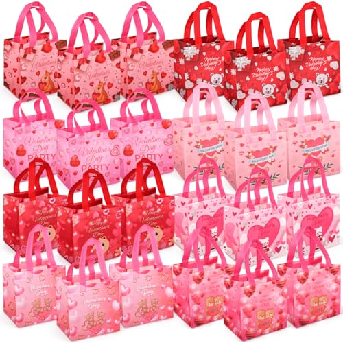 Image of Aviski 24PCS Happy Valentines Day Reusable Gift Bags, Treat Bags with Handles, Goodie Bags, Multifunctional Non-Woven Valentines Bags for Gifts Wrapping, Party Supplies, 7.9 × 7.9 × 5.9inch