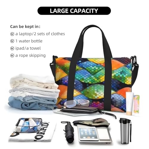 Travel Duffel Bags Personal Item Bag Carry on Luggage Bag Training Handbag Lightweight Waterproof Sports Gym Bag Rainbow Fish Scale Weekender Bag for Women Men4