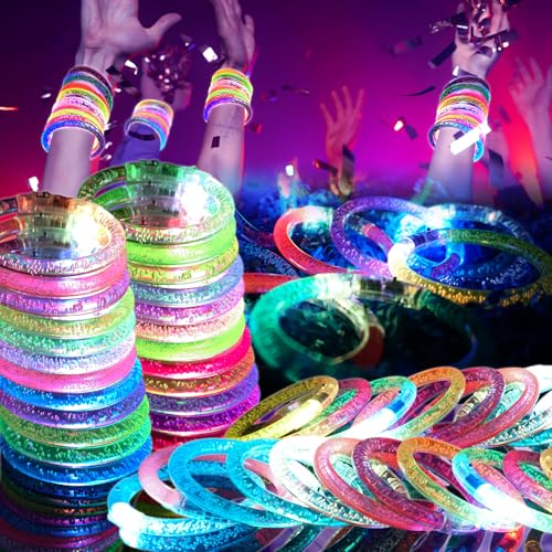 OLUPP 48 Pack LED Light Up Bracelets, Glow in the Dark Party Supplies, 6 Color Glow Bracelets, Rave Party Favors for Kids/Adults Birthday, Concert,Goodie Bag Fillers, New Year