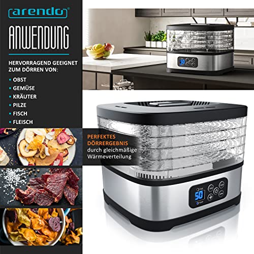 Arendo - Dörrautomat mini mit Temperaturregler - 240 Watt – Dehydrator – 5 Etagen – Timer 1 bis 72 h – 5 Einlegefächer – je Fach zwei Höhen – Food Fleisch Kräuter Obst – Bild 5