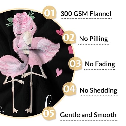 Personalized Flamingo Blanket Gifts with Name - 30x40 Inches Cute Throw for Women & Girls - Black Soft Fuzzy Blankets for Couch & Office