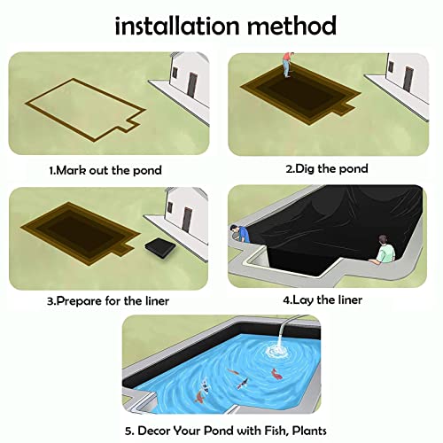 Telo per laghetto in EPDM 6x8 m, Resistente agli Strappi, Spessore 0,35 Mil, Impermeabile, per laghetti e Giochi d'Acqua Esterni, Telo da Giardino Resistente.