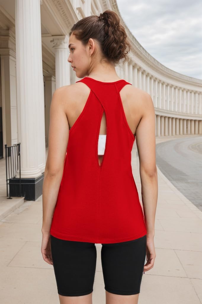 TAIPOVE Pima Cotton Workout Tops for Women Cross Open Back Yoga Shirts Athletic Sleeveless Running Tank Top w/Racerback 2PKS