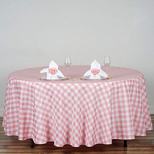 BalsaCircle 108-Inch Rose Quartz Pink Round Gingham Checkered Polyester Tablecloth Table Linens Wedding Party Events Decorations