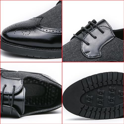 Men's Patchwork Two Tone Brogue Oxfords Shoes Fashion Wingtip Round-Toe Lace Up Low Top Leather Dress Shoes Classic Hand Stitched Business Formal Derby Shoes2