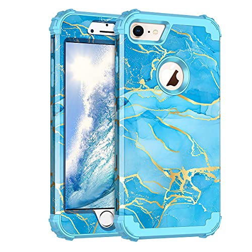Casetego for iPhone 8 Case/iPhone 7 Case,Heavy Duty Shockproof 3 Layer Hard PC+Soft Silicone Bumper Rugged Anti-Slip Protective Cases for Apple iPhone 8 and iPhone 7,Blue Marble