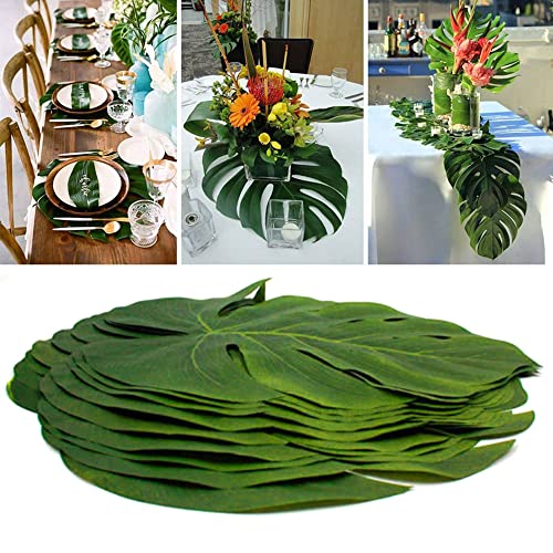12 Pcs Tropical Leaves Party Decoration Artificial Palm Leaf, Faux Tropical Green Leaves for Party Decorations Jungle Beach Theme Party Table Leave Decorations (13.7inch)